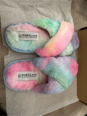 Portland Rainbow Plush Crossband Slippers for Women - Pastel Multi
